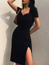 Square Shirred Collar Slim Slit bodycon dress Sai Feel